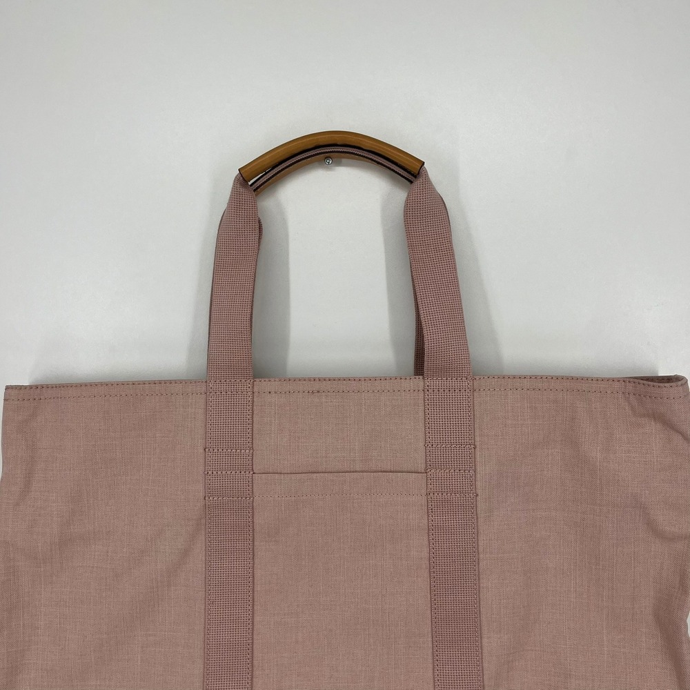 Banana Republic Mauve Pink Canvas Zip Top Tote Bag with Leather Handle Accents - Picture 2 of 12